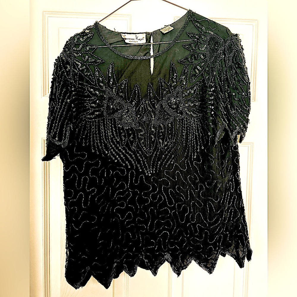 Sequin Black Silk Top